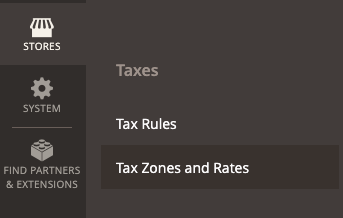 Tax zones and rates navigatie