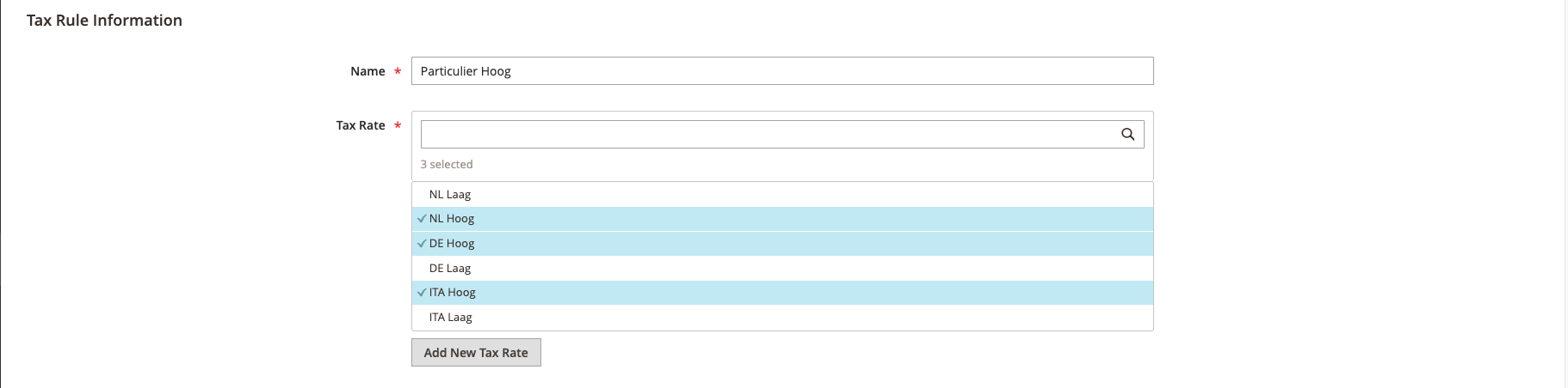 Tax rules hoog Magento