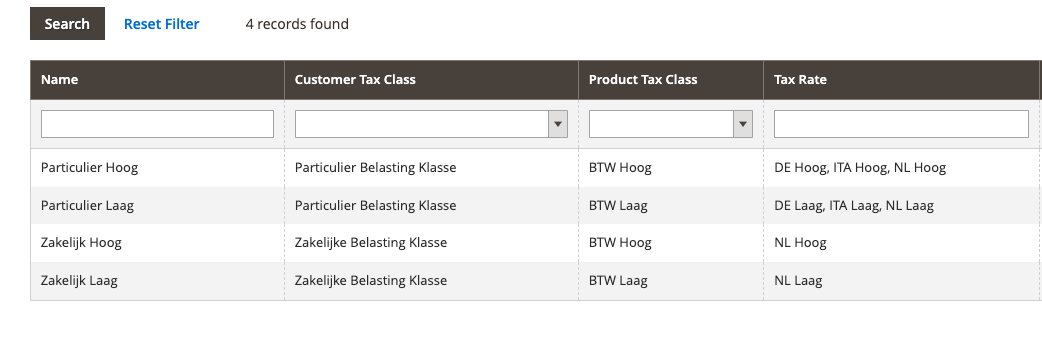 Overzicht tax rules Magento