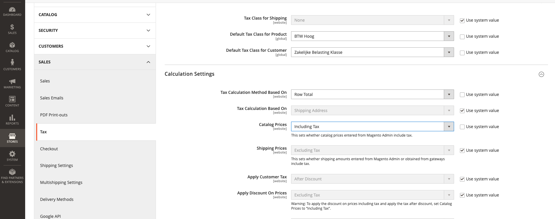 Additional tax configuration options Magento