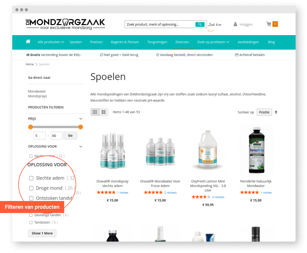 Magento webshop met product filters